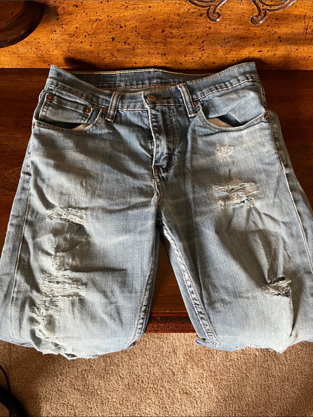 Levi's Light Blue Slim Straight Distressed Jeans